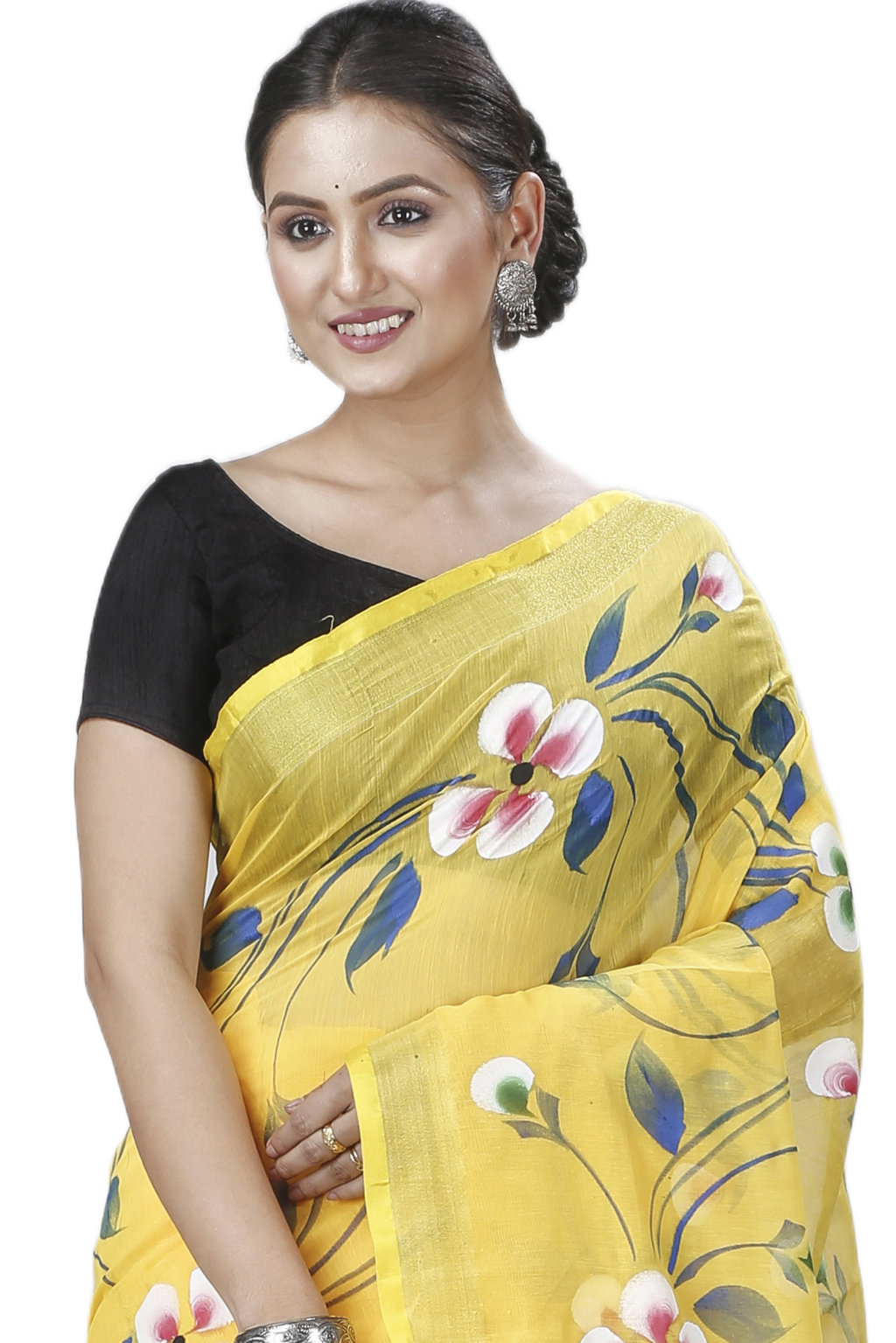 Yellow Blended Cotton Tonika Hand Painted Saree (1219)